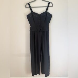 Vintage 90s Ann Tjian For Kenar Petite Chic Black Sleeveless Button Jumpsuit 6 P